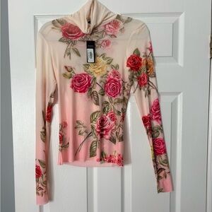 AFRM Falling Roses Mesh Top | Pink Floral | Size Small | NWT